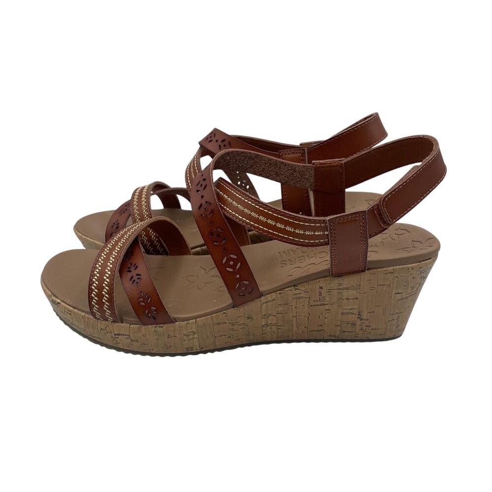 Skechers Beverlee Delicate Glow Wedge Sandals Brown Vegan Foam Womens 11
